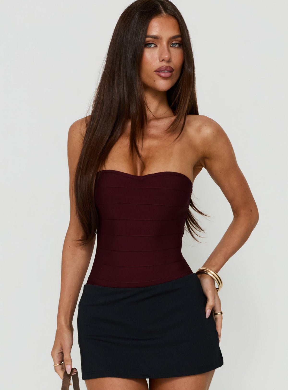 Strapless tiered bandage bodysuit