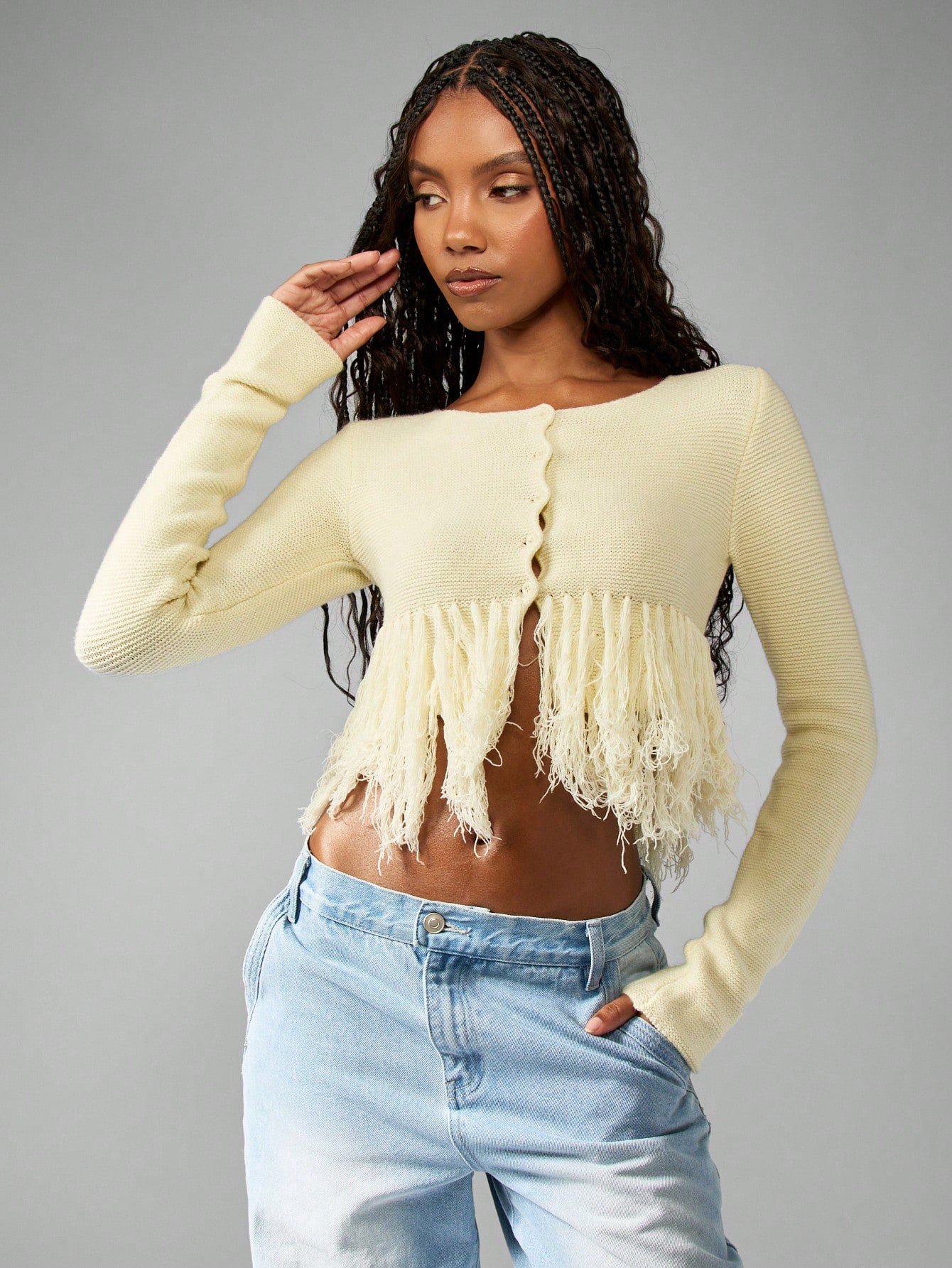 Cardigan boutonné en tricot style bohème chic