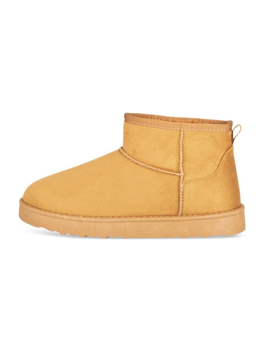 Camel ultra-short faux suede boots
