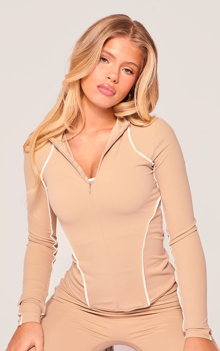 Veste De Sport Sculptante Moka À Coutures Contrastées Plt Sport