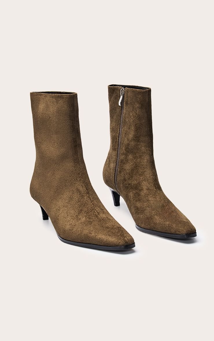 Kitten-heel faux suede ankle boots