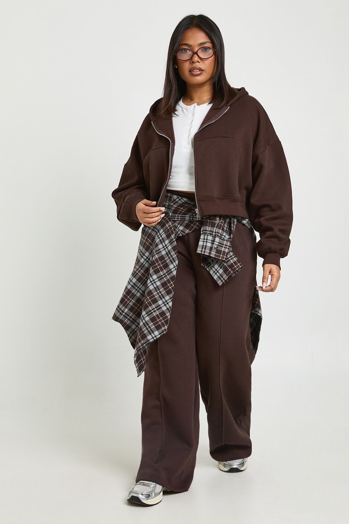Plus Core Basique Détail à plis pincés Ceinture profonde Pantalon de jogging à jambes larges