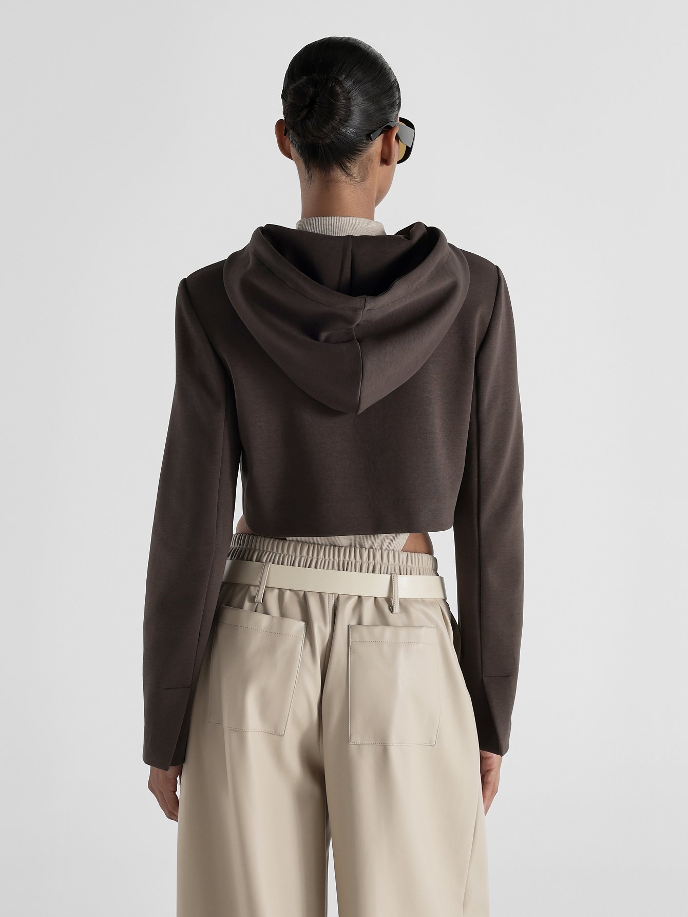 Sweat-Shirt À Capuche Court Zippé Avec Cordon De Serrage Et Poignets Fendus