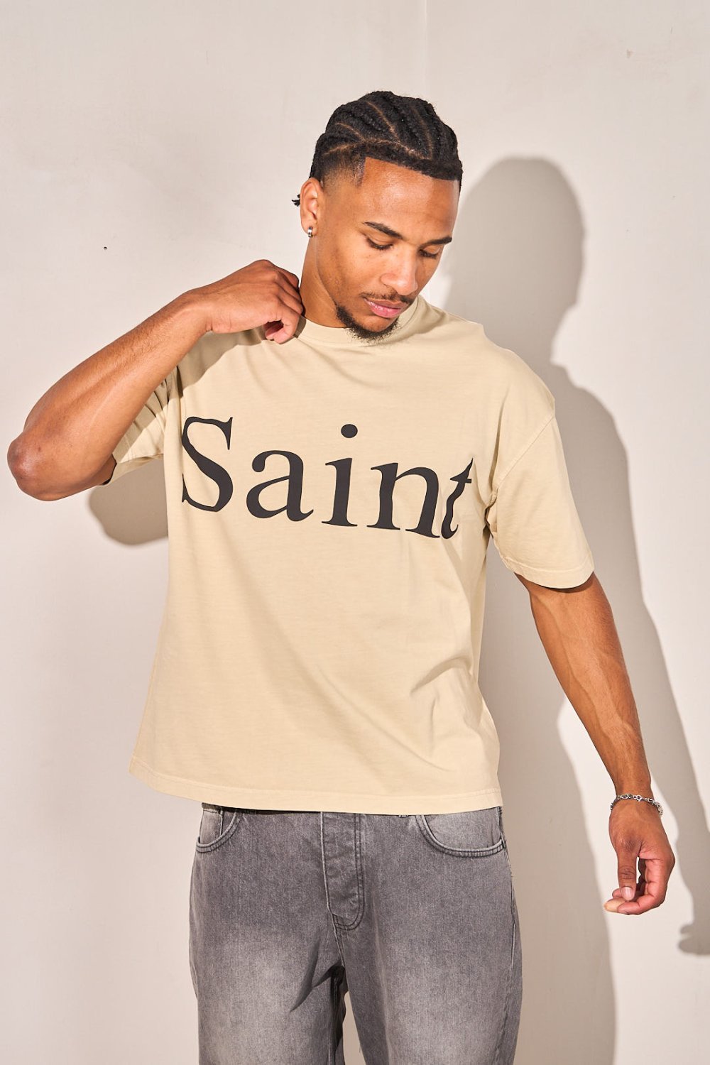 Ecru oversized art print t-shirt