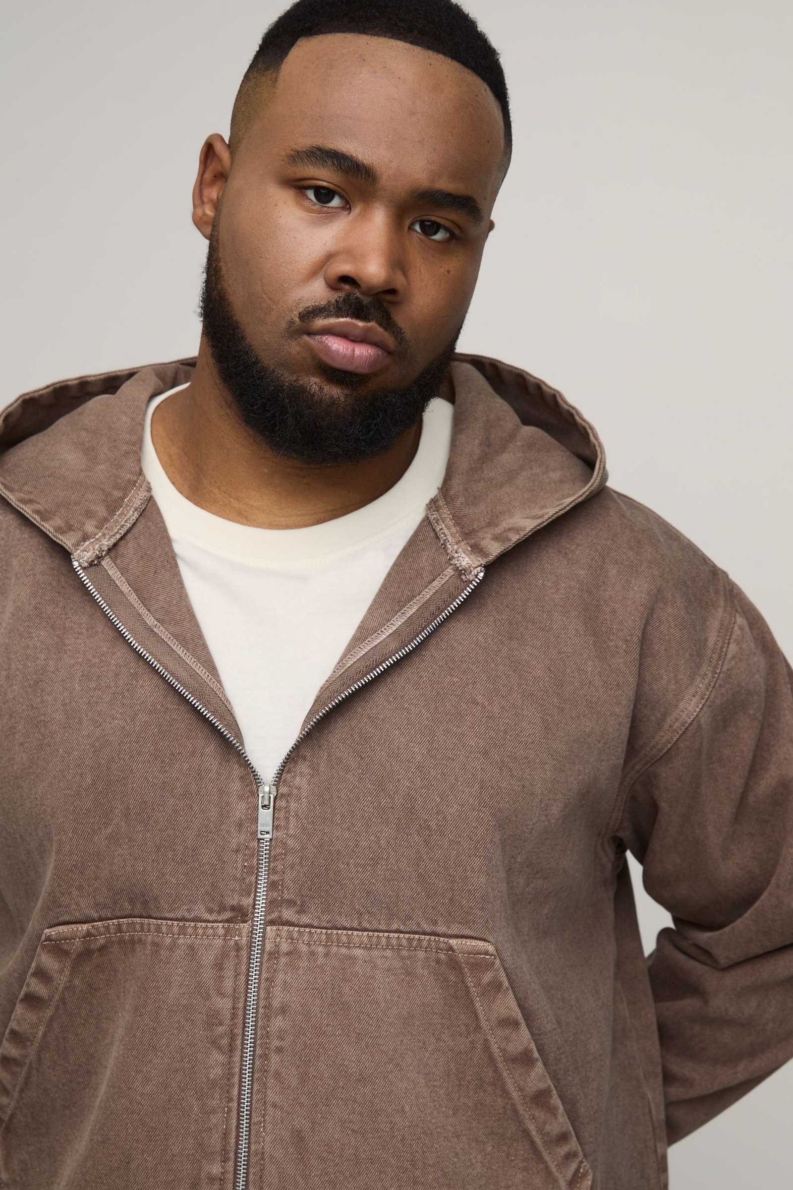 Sweat À Capuche Oversize Zippé En Denim Délavé Teinté Grande Taille