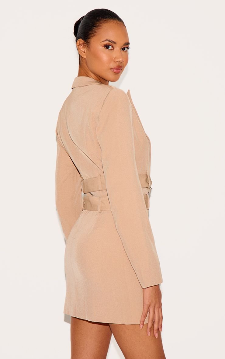 Robe Blazer Tissée Ajustée À Double Ceinture