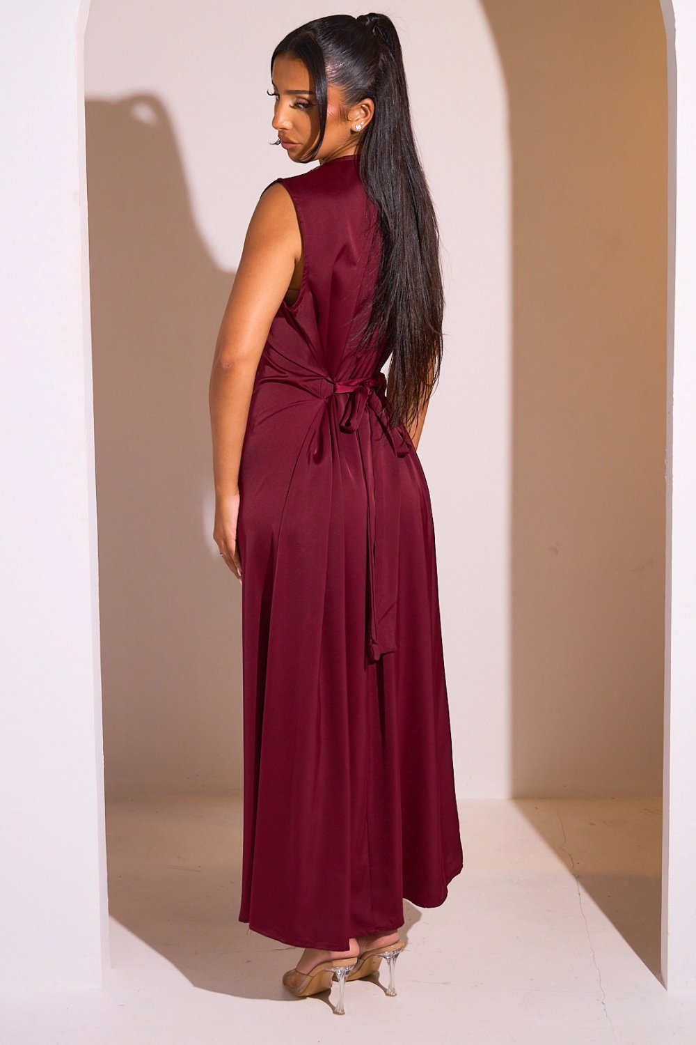 Abaya w kimono b motif géométrique bordeaux