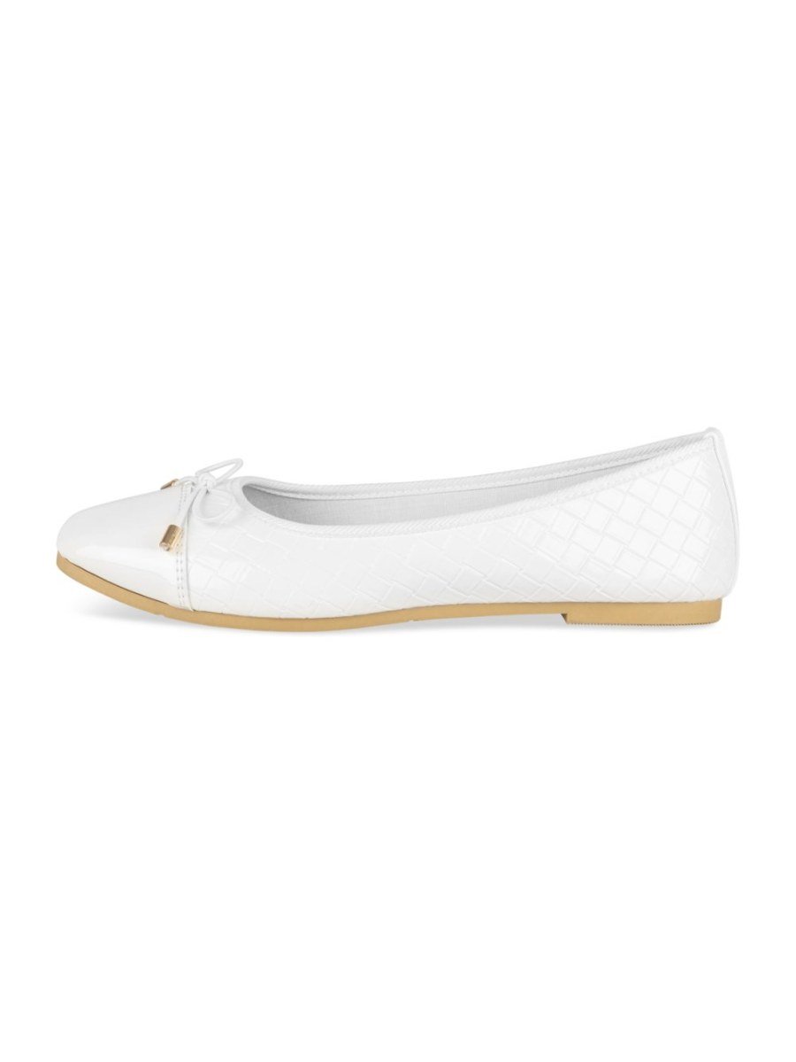 White patent-look woven-texture ballerinas