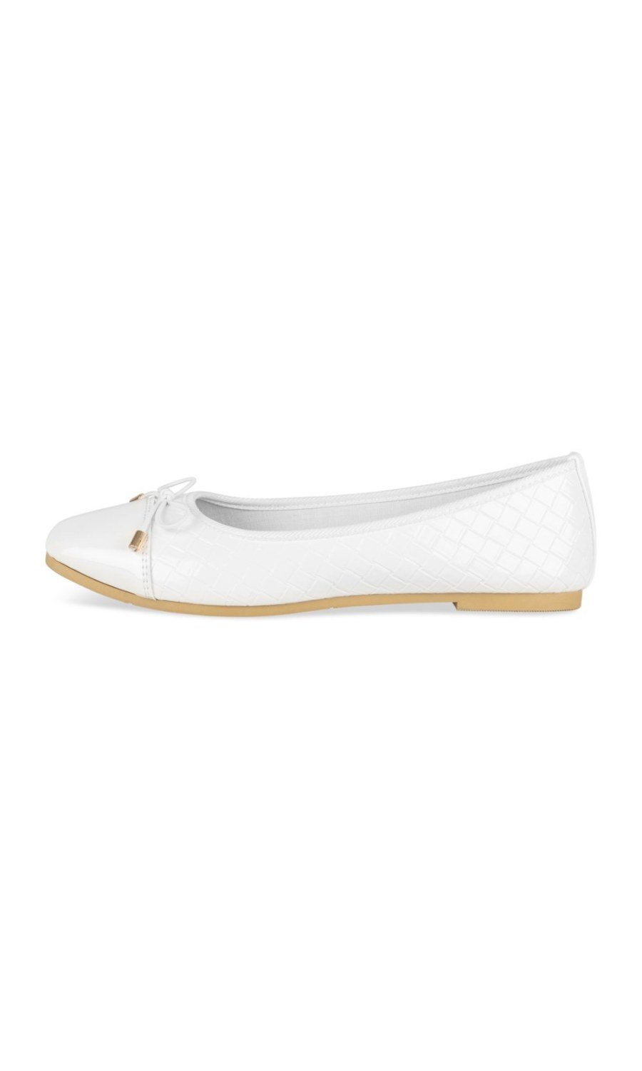 White patent-look woven-texture ballerinas