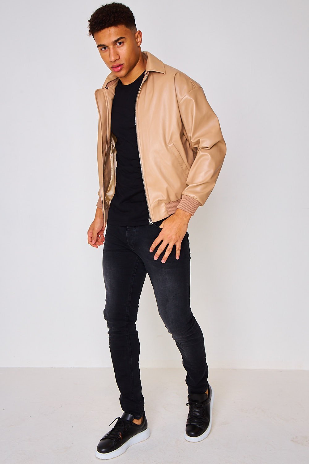 Bomber simili cuir b zip beige ghame9