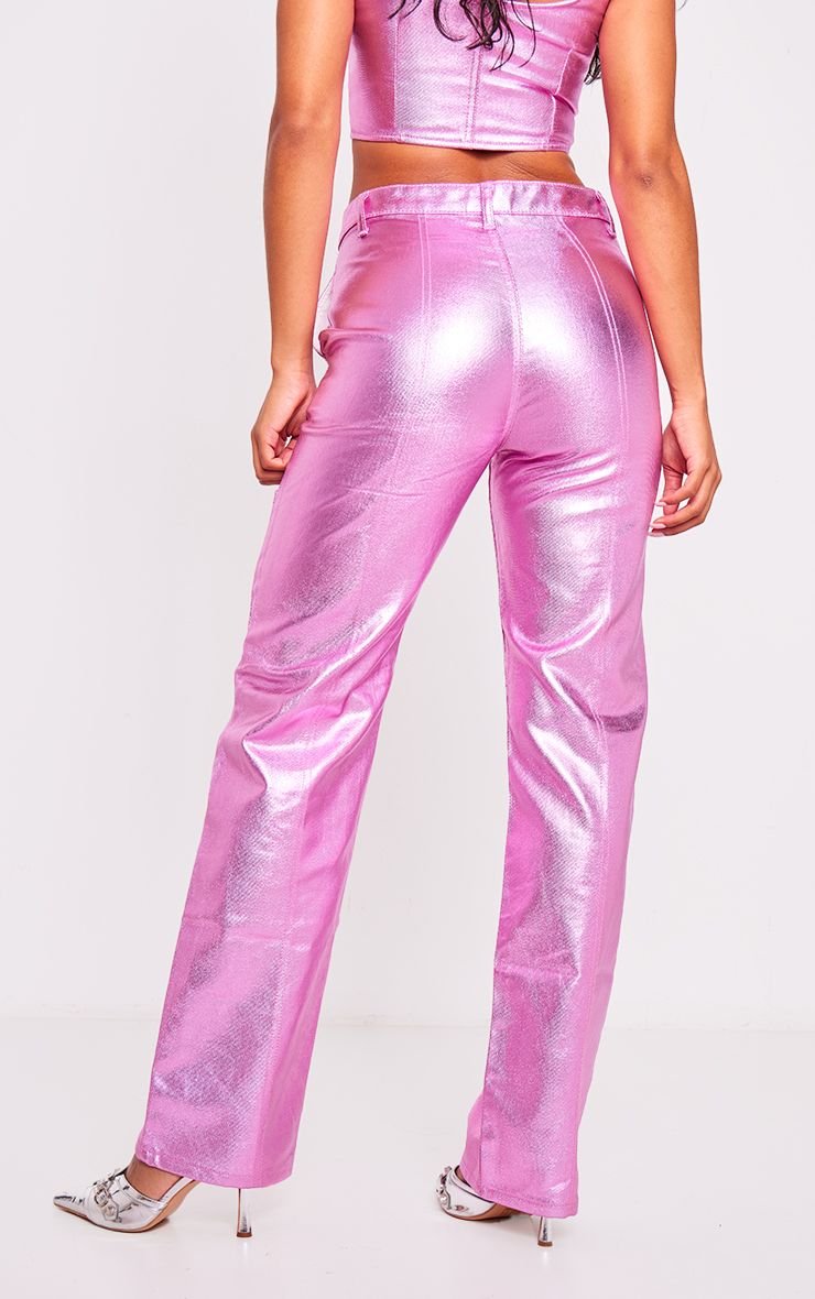 Metallic straight leg jeans with seam detail