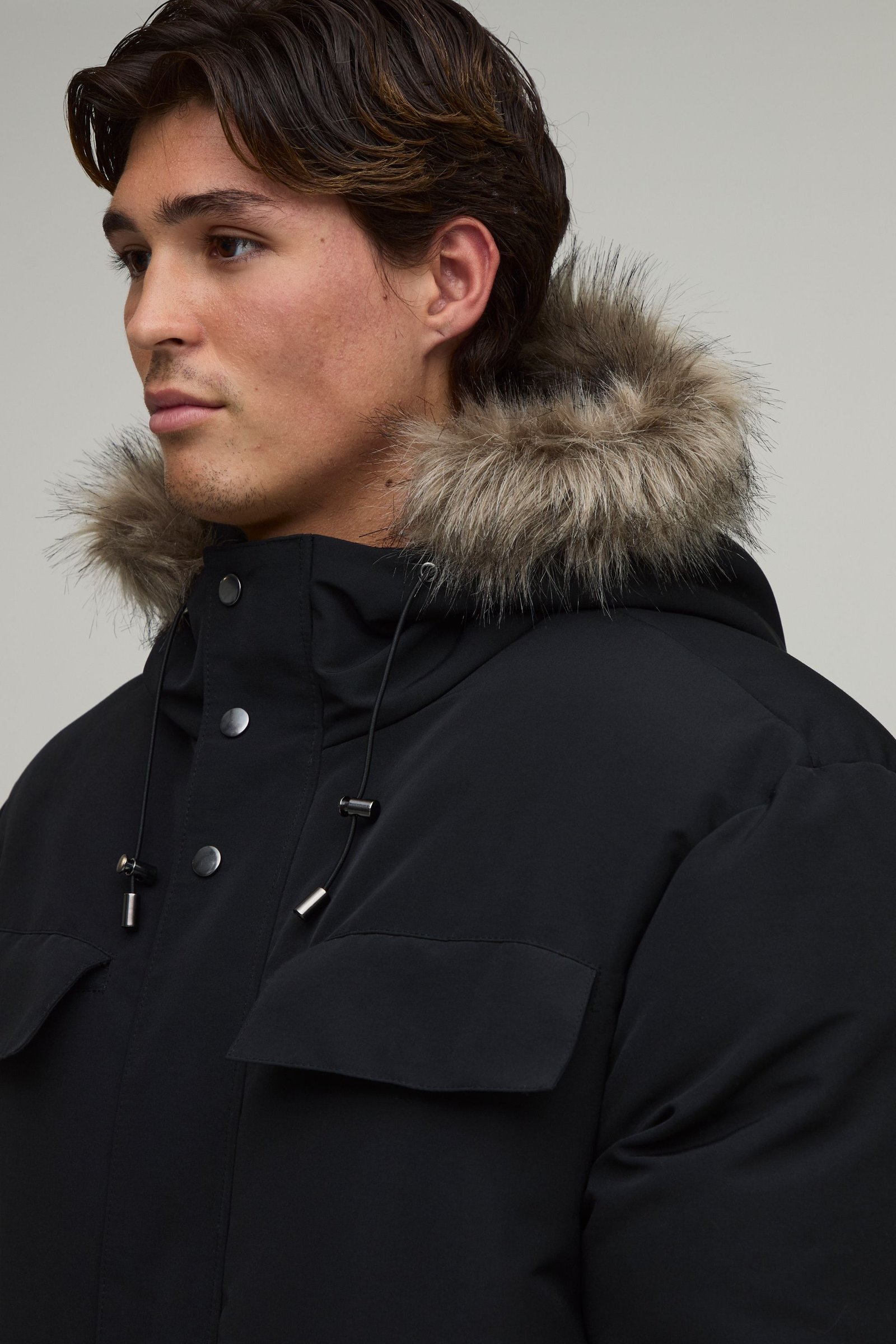 Faux leather hooded arctic parka