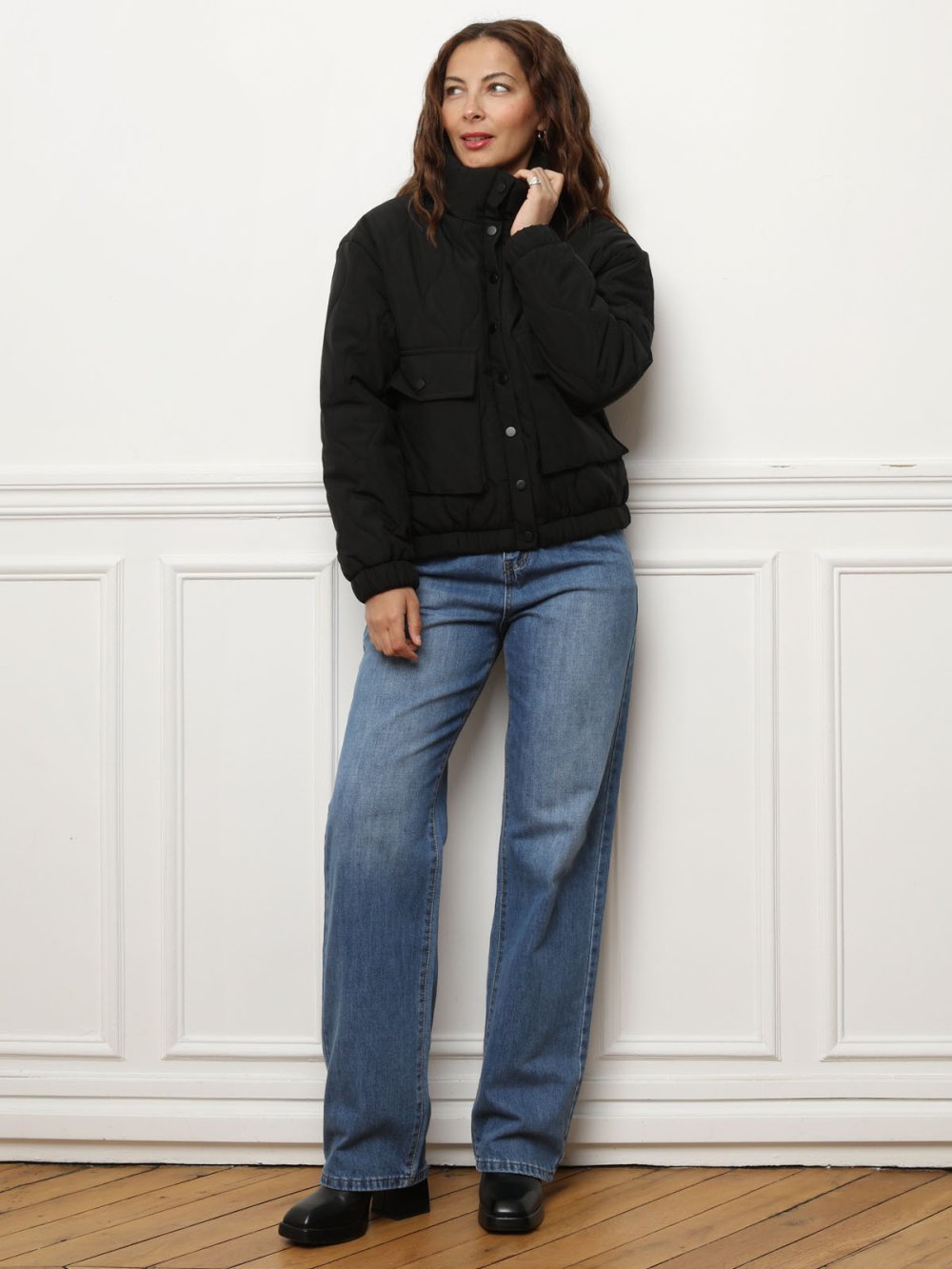Black quilted bomber jacket