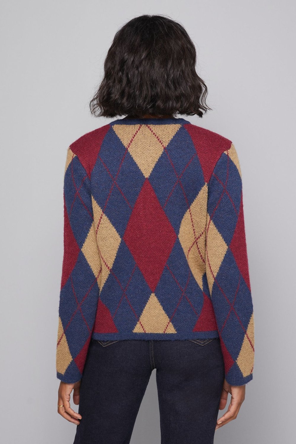 Argyle cardigan with gold buttons
