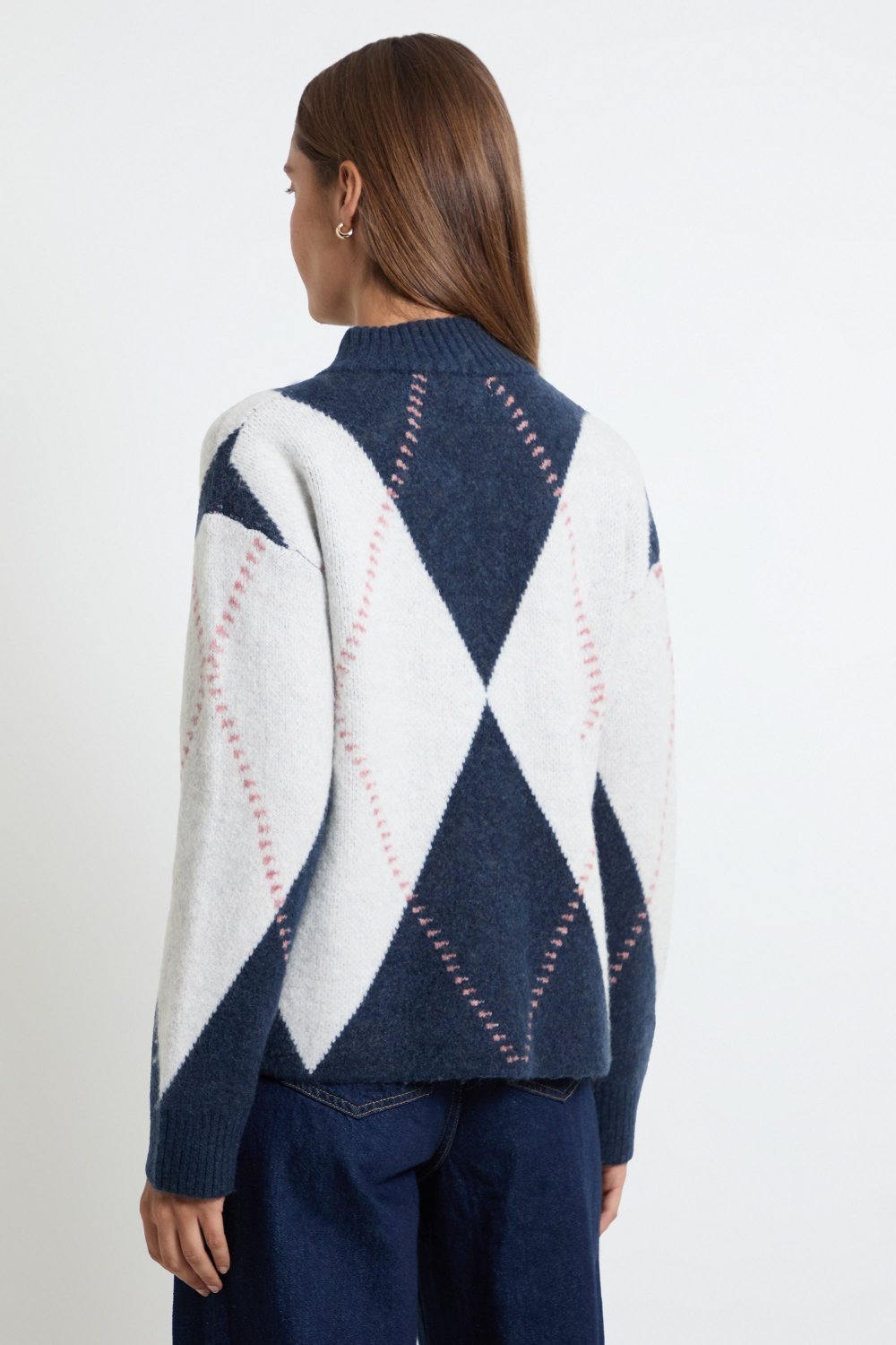 Cardigan col cheminée b losanges