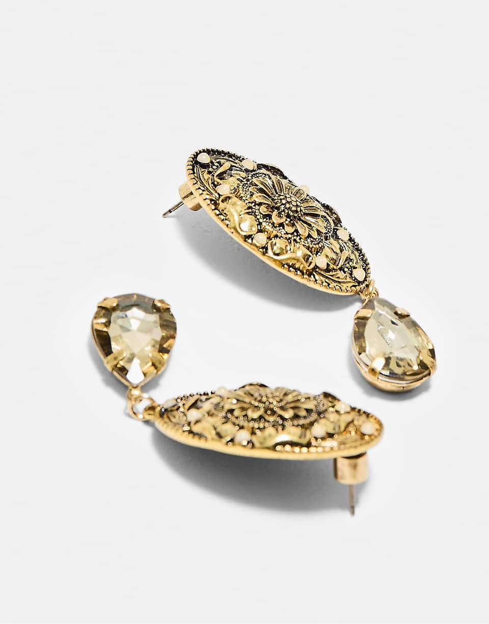 Boucles d'oreilles goutte gravées kaki