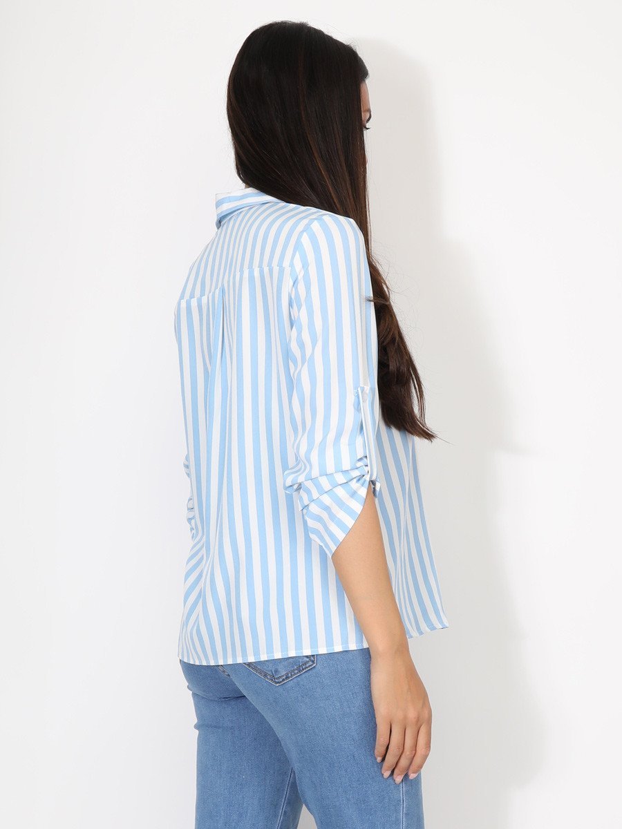Chemise fluide rayée à poche bleu clair