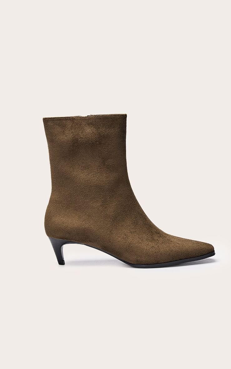 Kitten-heel faux suede ankle boots