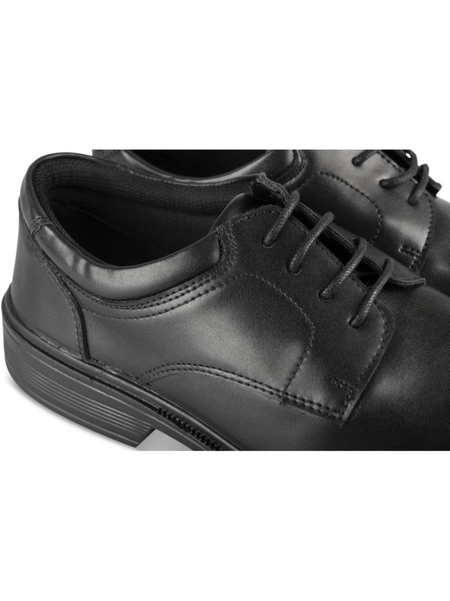 Black derbies, padded collar, lug sole