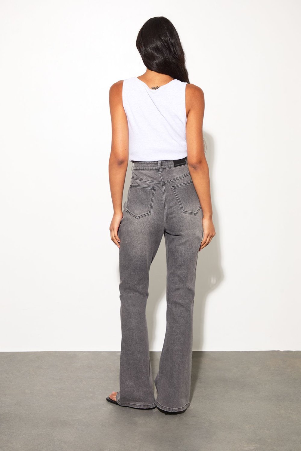 Jean évasé taille haute gris délavé - Tall