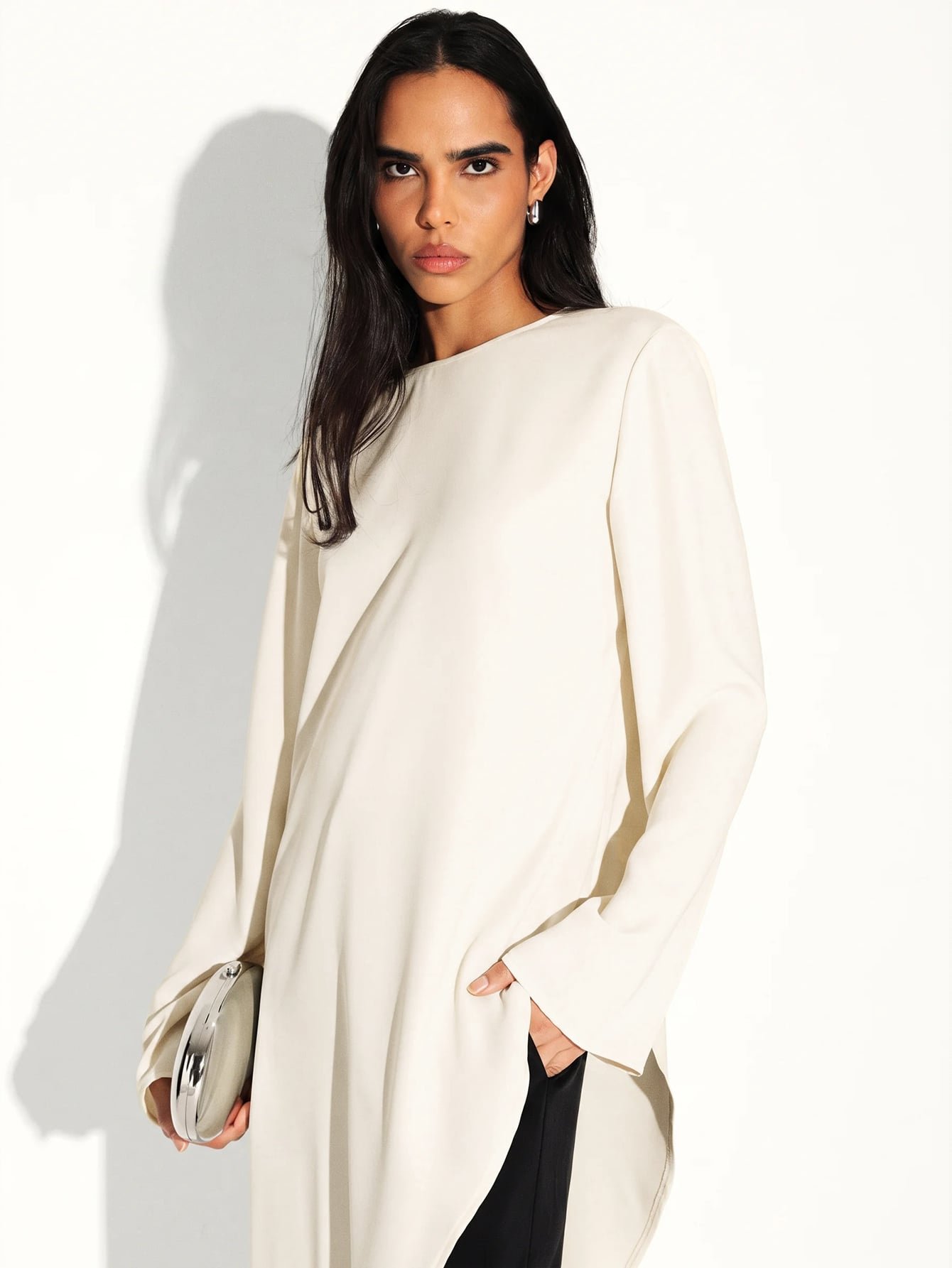 Blouse tunique asymétrique à manches longues