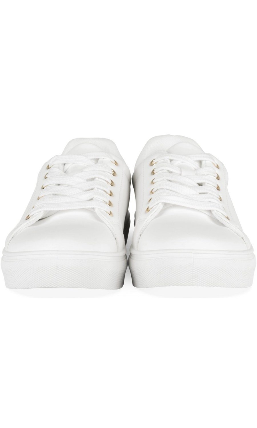White sneakers with gold heel tab