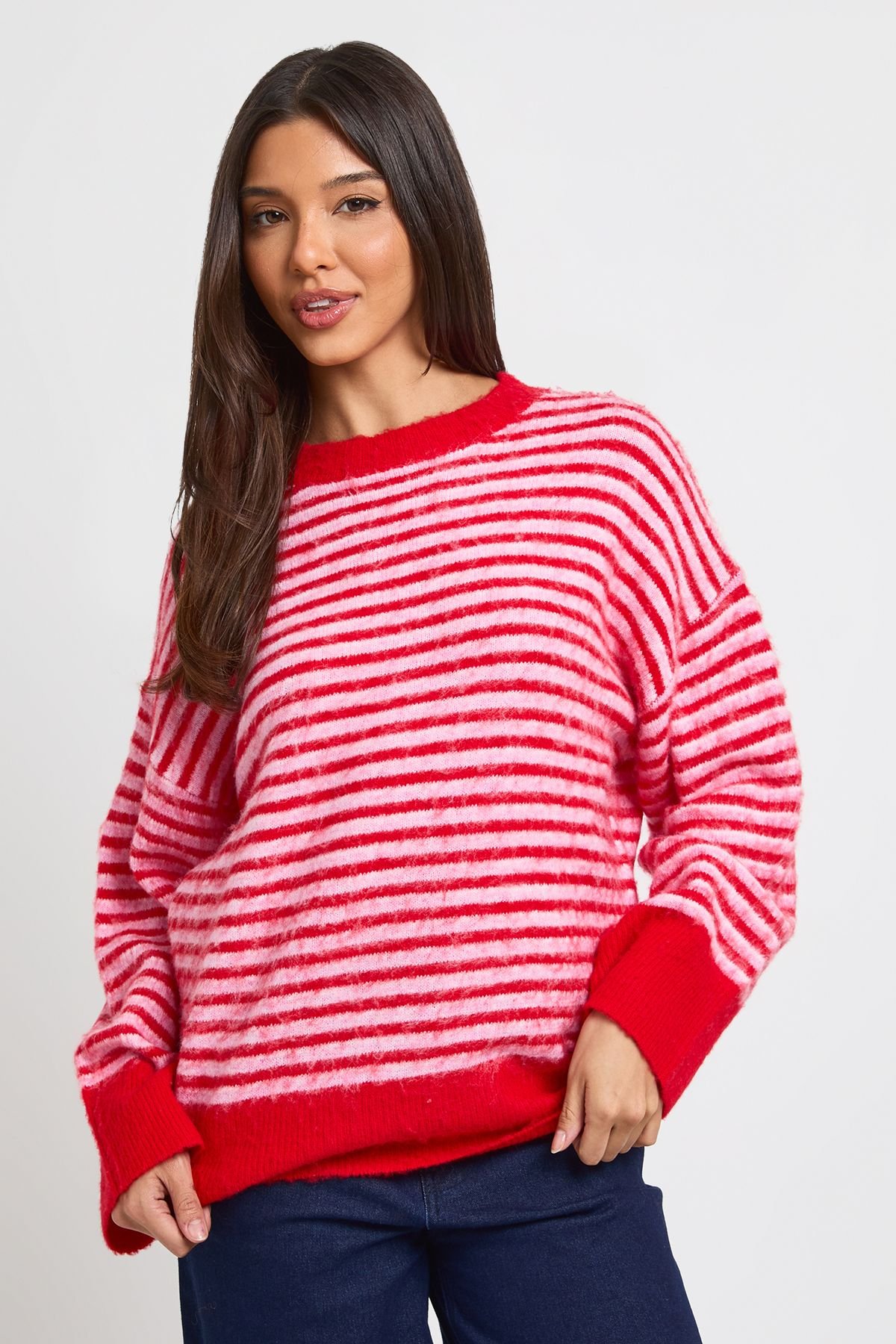 Pull maille rayures fines ultra doux coupe oversize