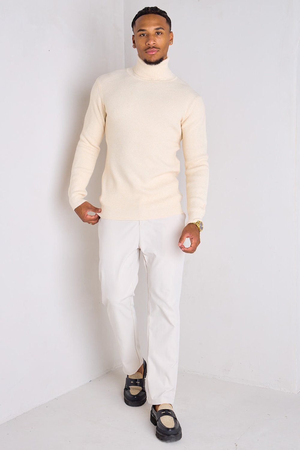 Pull maille b col roulé blanc cassé
