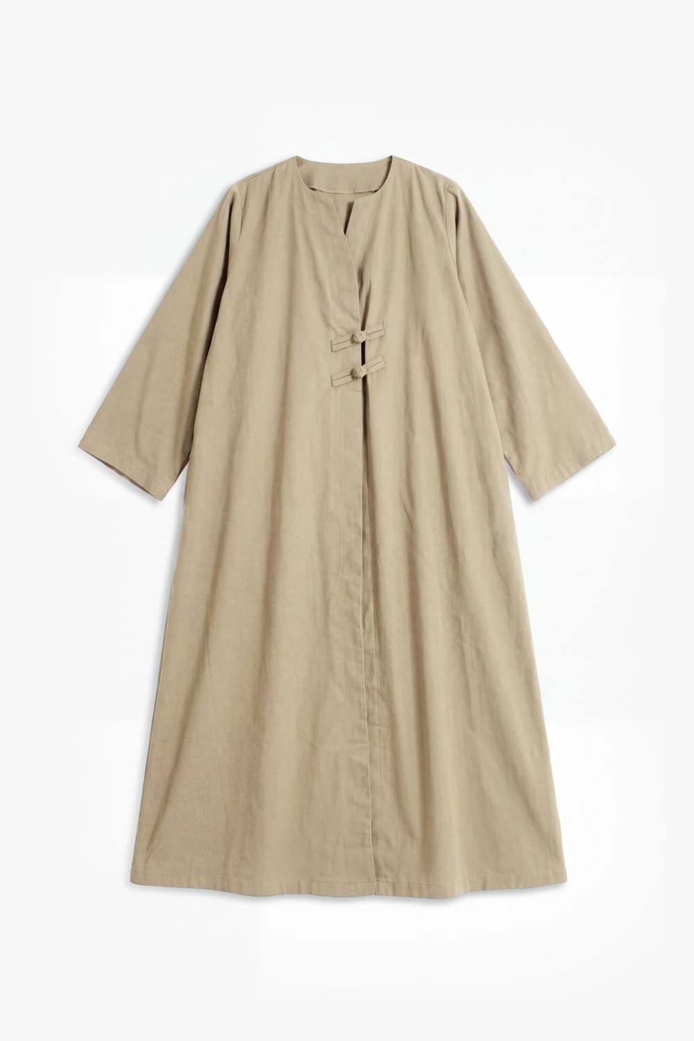 Open frog-button cotton abaya - Beige