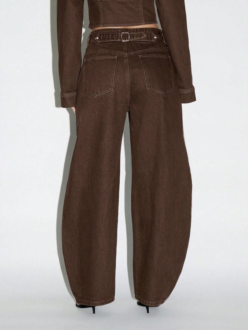 Dark brown high-waisted flared jeans
