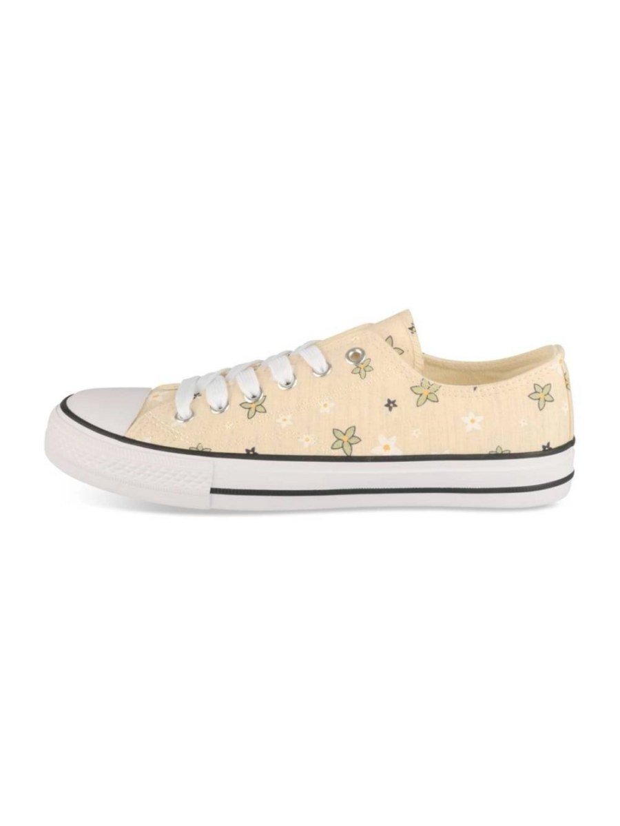 Beige star print canvas sneakers