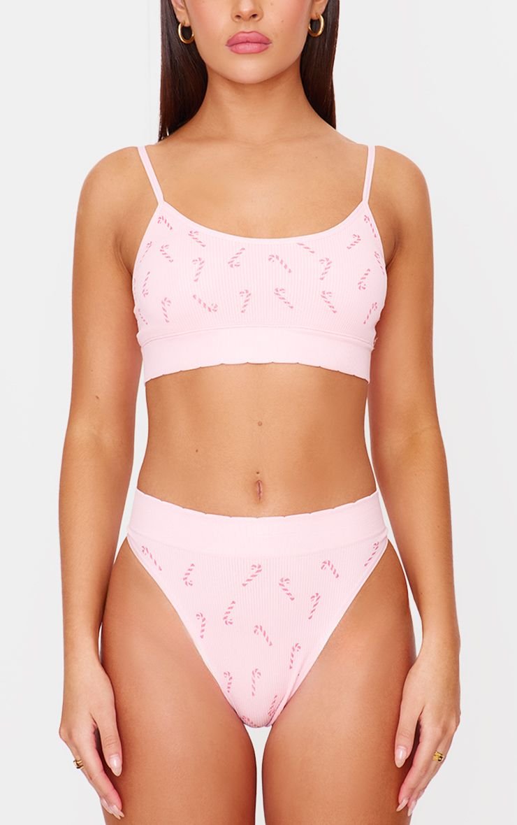 Candy cane print ribbed thong