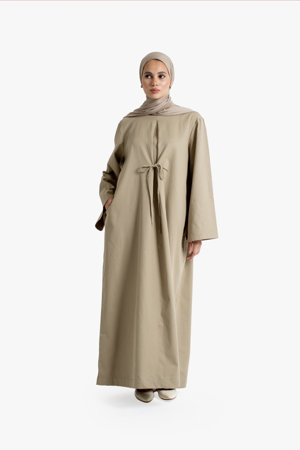 Abaya coton b 7bel l9eddam - Beige
