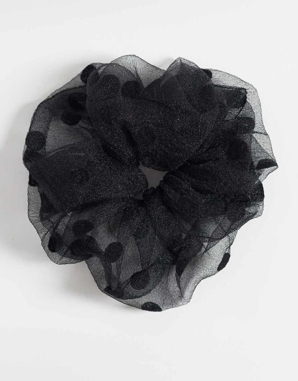 Chouchou en tulle à pois - Noir