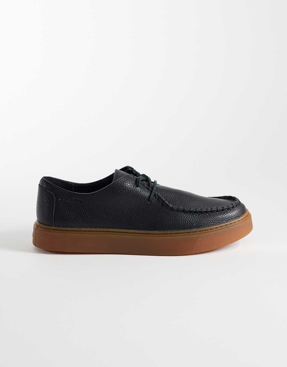 Jeans - Chaussures bateau hybrides chunky en cuir à lacets - Noir