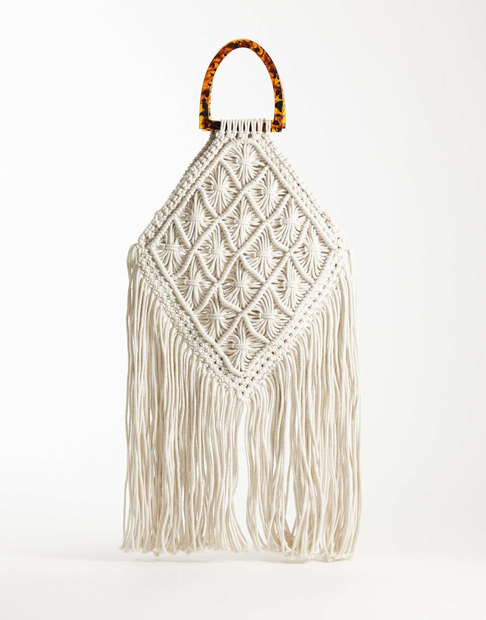Tote bag en macramé à franges écru