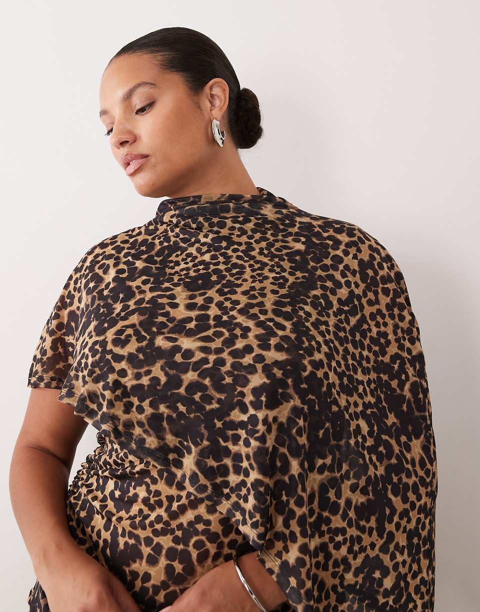 ASOS DESIGN Curve top asymétrique f tulle transparent b ktaf cape, imprimé animal