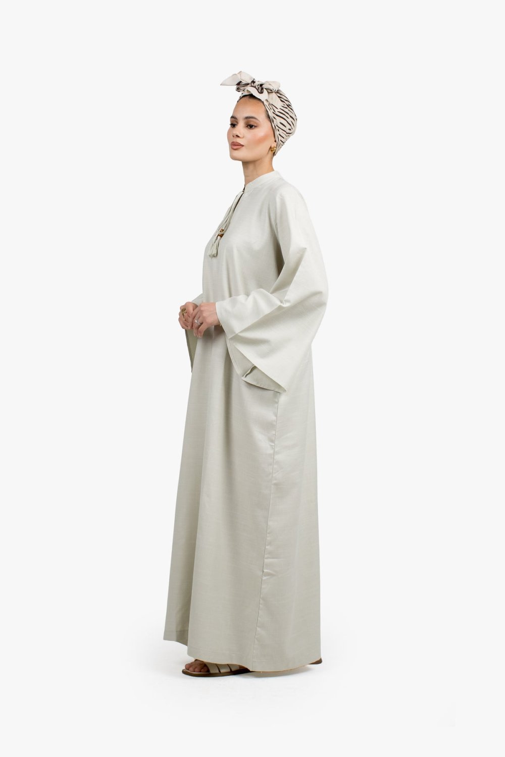 Beaded tassel abaya - Pale sage