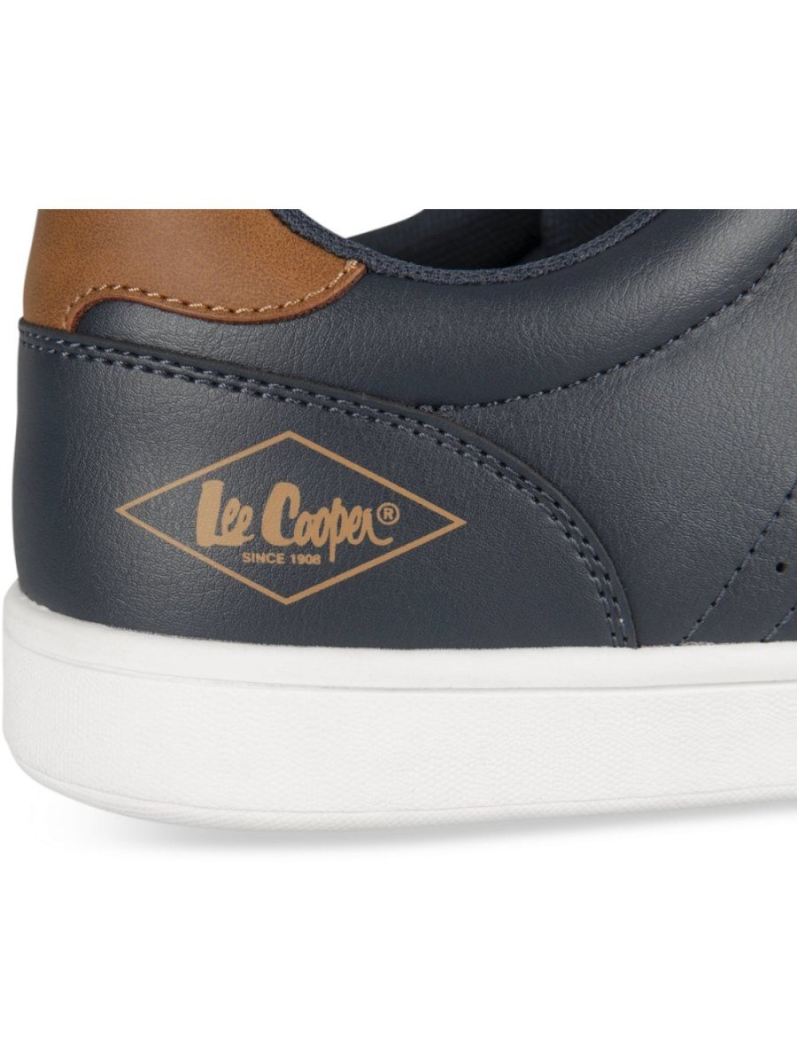 Navy trainers with side stitching