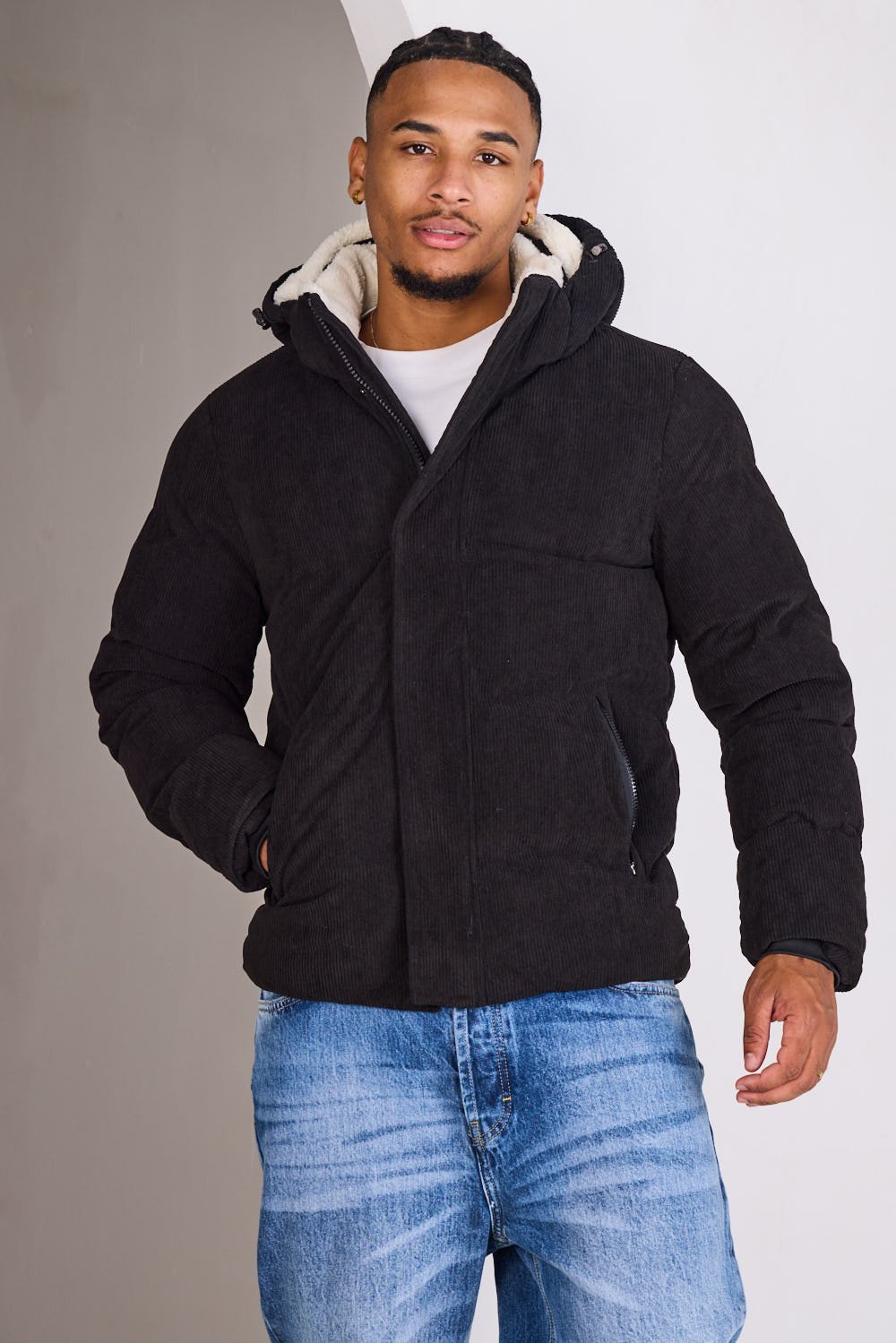 Black corduroy puffer jacket