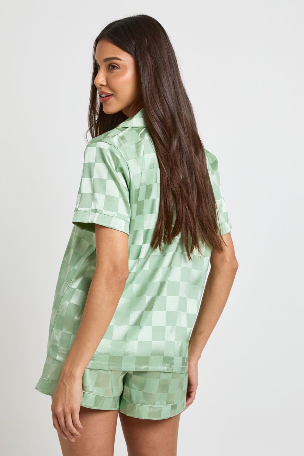 Pyjama chemise w short f satin jacquard b damier