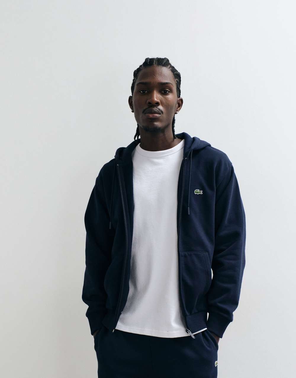 Sweat à capuche zippé à logo bleu marine