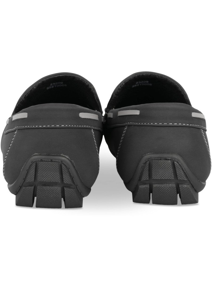 Black driving loafers, grey trim