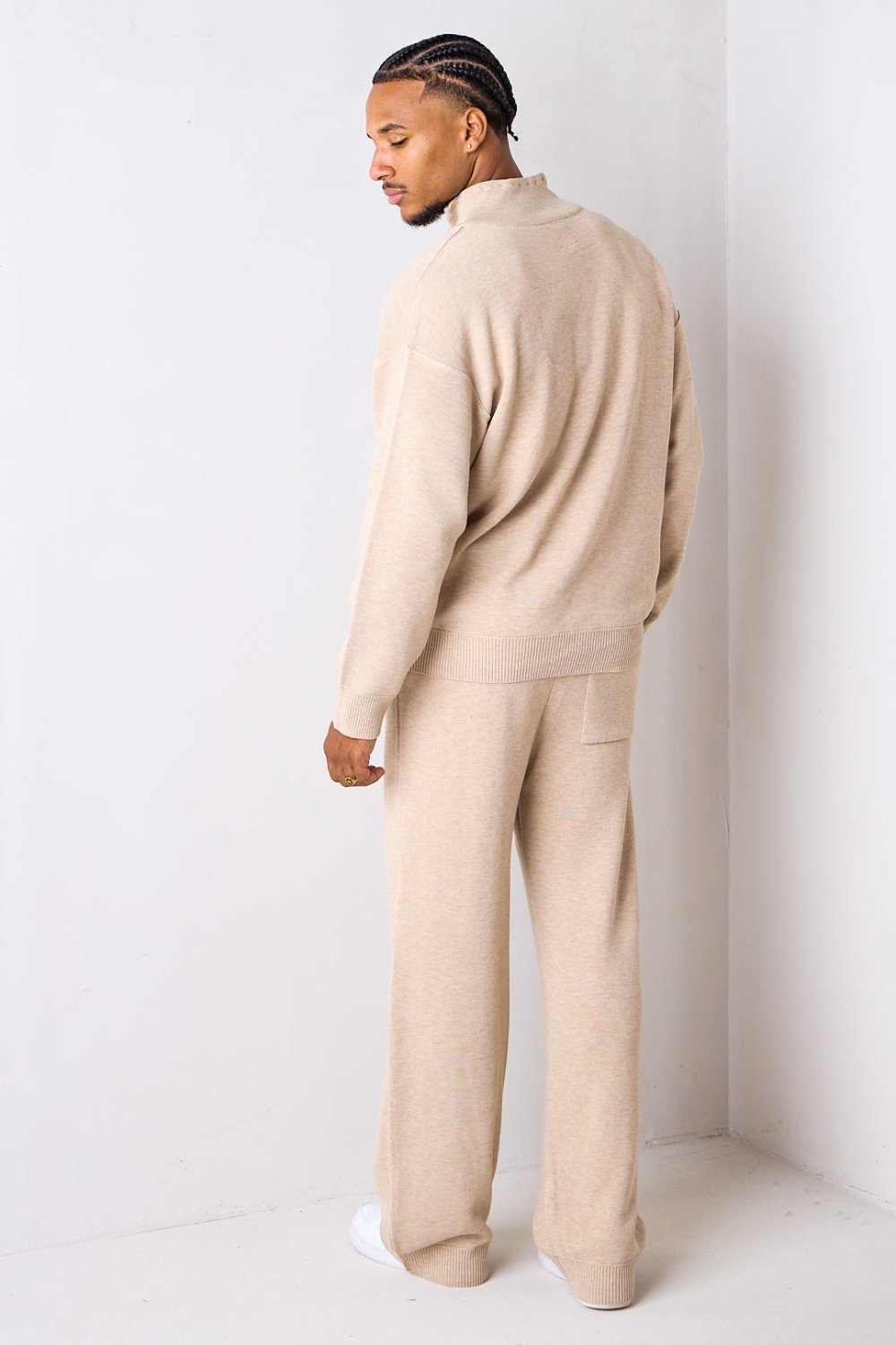 Ensemble gilet zippé et jogging en maille beige