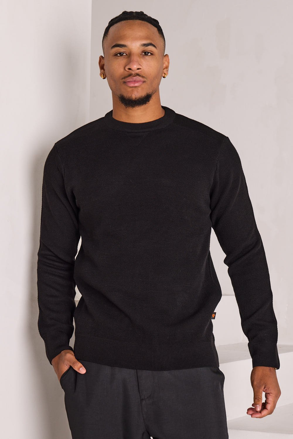 Black knit crew-neck jumper