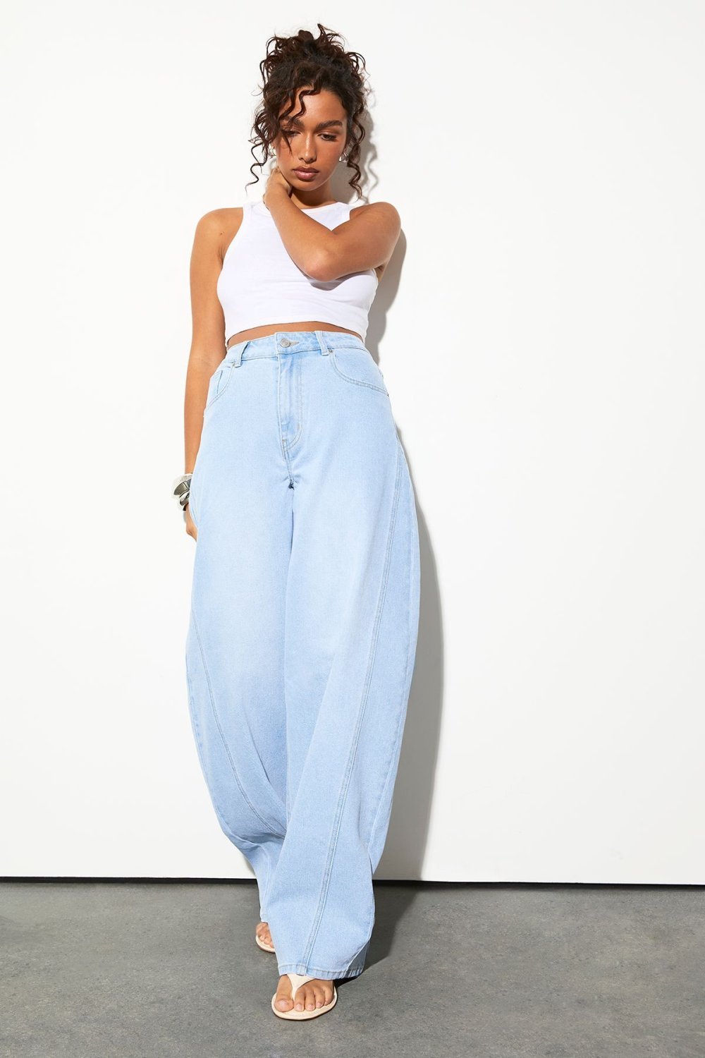 Pale blue mid-rise barrel leg jeans - Tall