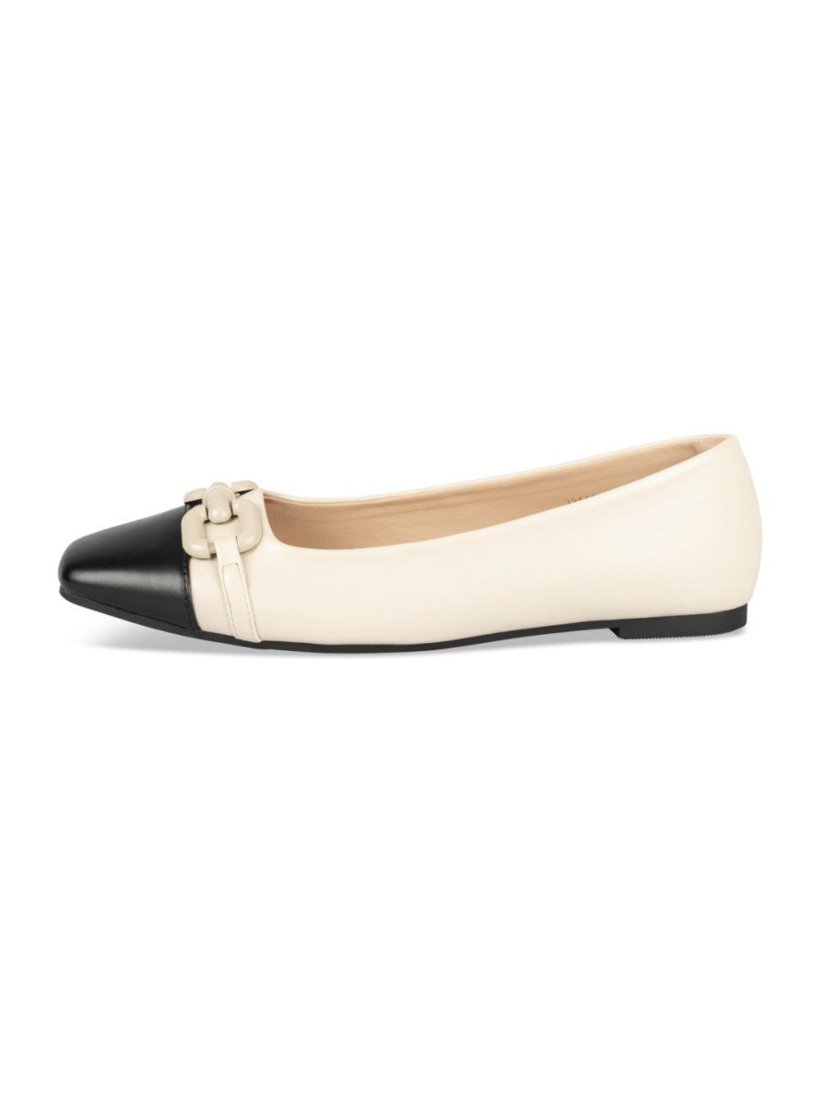 Ballerines beige bout noir à chaîne