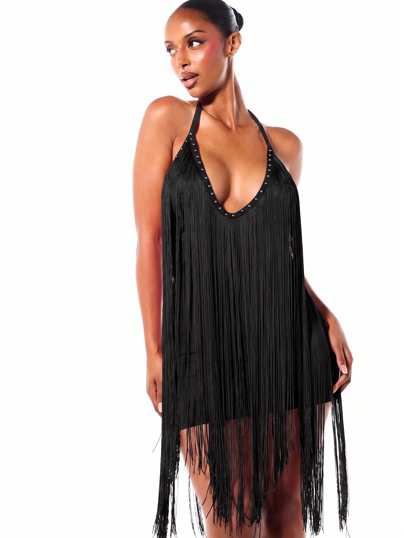 Robe Mini À Col Licou Avec Franges