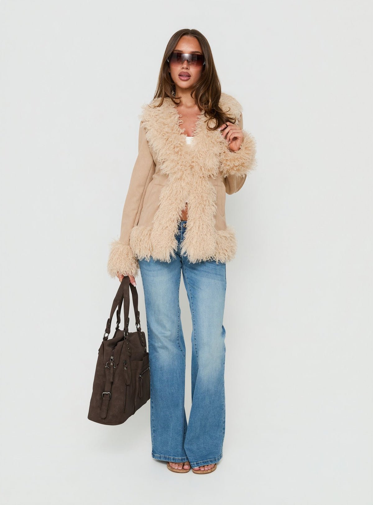 Collared faux fur jacket