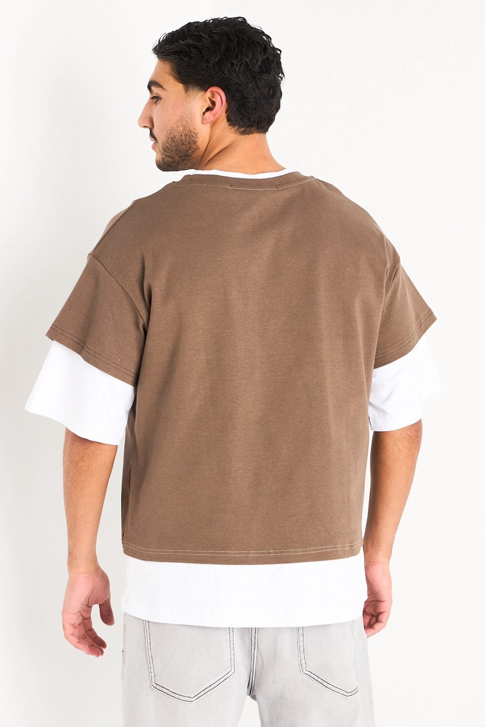 T-shirt qahwi effet superposé manches 3/4